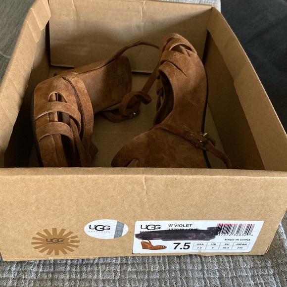 UGG Dark Tan Suede Wedge ~ Ankle Strap Gorgeous Comfortable Sandals. Sz. 7.5 - Picture 7 of 7